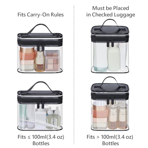 PACKISM Clear Makeup Bag for Travel - TSA Approved Toiletry Bag, 2 Black - color: Bright Black, size: Mixed Size Series (1 Medium + 1 Large)