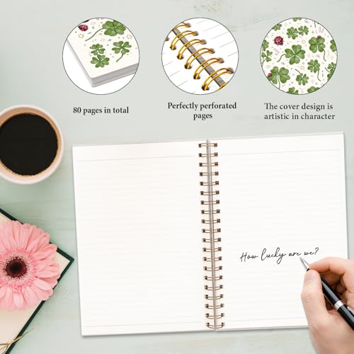 JXREQ Sage Green Clover Notebook Ladybug Botanical Journal Notebooks for Women Note Taking Diary Writing, Plant Insect Aesthetic Journaling Spiral Notebooks 5.5x8.3 - color: Clover