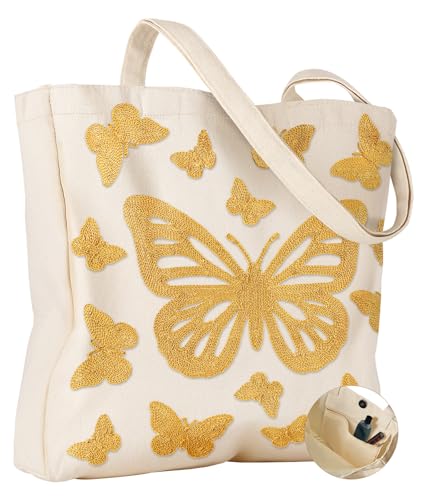 Miss Adola Embroidery Canvas Tote Bag with Pocket & Buckle - color: Butterfly