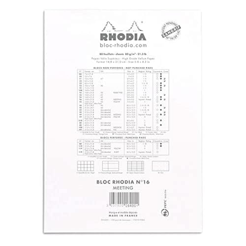 Rhodia cf16401 Notepad, No. 16 (A5), 80 Sheets, Meeting Ruled, Water Repellent Cover, Perforated, PEFC Certified, White - color: white, size: No.16(A5)14.8×21cm, style: Meeting ruled