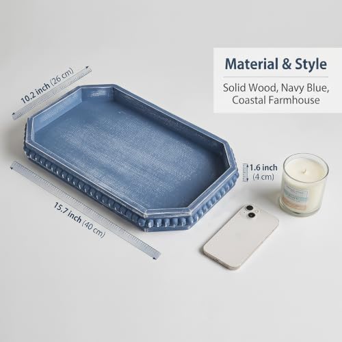 Hrastany Blue Wood Decorative Tray, Coffee Table Tray for Ottoman - color: Whitewashed2-z8, size: 15.7" x 10.2" x 1.6"
