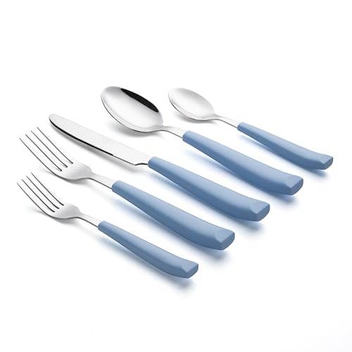 ANNOVA Silverware Set Stainless Steel Colorful Handle Tableware Kitchen Flatware Set Utensils, Includes Dinner Knives, Forks, Spoons, Salad Forks & Dessert Spoons (Light Blue25, 20 Pieces) - color: Light Blue25 20Pieces