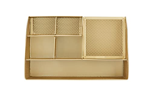 Annova Mesh Desk Organizer Office with 7 Compartments + Drawer/Desk Tidy Candy/Pen Holder/Multifunctional Organizer (Gold) - color: Gold