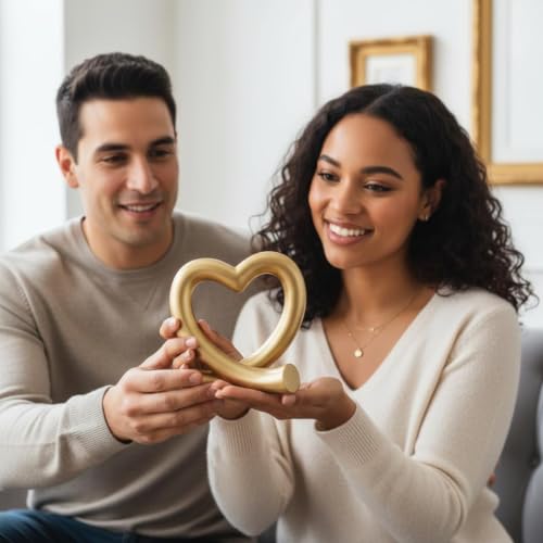 Lescafita Gold Heart Decor Sculpture, Love Heart Statue Modern Home Decor Accent for Living Room Bedroom Shelf Desk Tabletop, Wedding - color: Gold