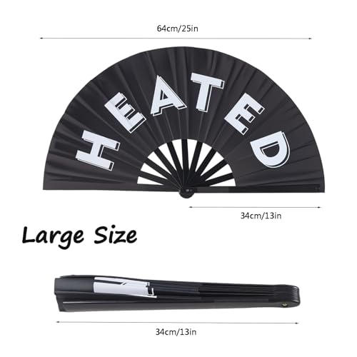 2 Pack Large Folding Hand Fan Men/Women Rave Fan, Chinese Kung Fu Tai Chi Hand Fan Black Vintage Foldable Hand Fans for Dancing, Festival, Gift, Home Decorations(Heated & Bye) - color: Heated & Bye