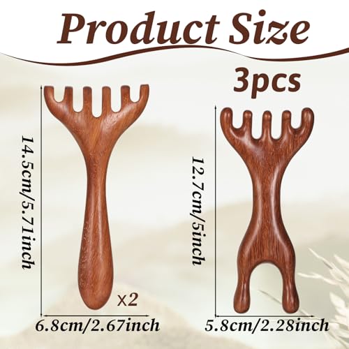 JJUNW Wooden Scalp Massager Comb - 3 Pcs Wide Sandalwood Head Massager