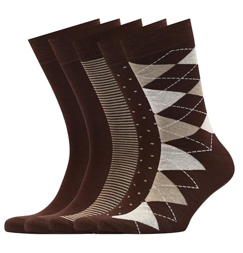 VRD Men's Dress Socks Bamboo Rayon, 5-Pack Crew Socks, Multiple Colors and Designs, Shoe Size 8-13, Gift Box - color: 07: Dark Brown, 5-pack Mix (2 Solid, 1 Striped, 1 Dotted, 1 Argyle)