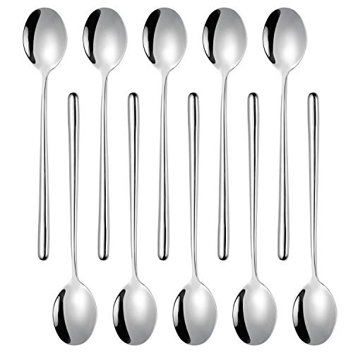 Miupoo Spoons,Stainless Steel Long handled soup spoons,Silver,10 Piece (8.7x1.6 Inches)