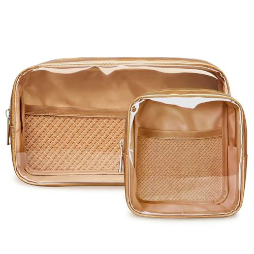 WLLWOO 2pcs Clear Makeup Bag Mini Cosmetic Pouch Travel Toiletry Organizer - color: 2pcs-Brown