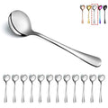 Kyraton 12-Piece Stainless Steel Round Soup Spoons - Dinner & Table Spoons, Silverware Set, Dishwasher Safe - color: 2. 12 pieces Silver