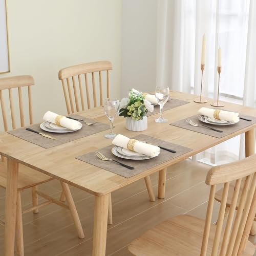 Homaxy PU Faux Leather Placemats for Dining Table, Set of 6, Light Brown - color: Light Brown