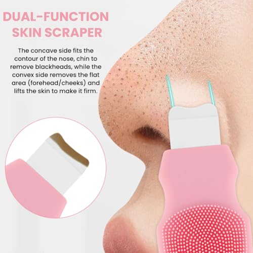 2-in-1 Silicone Face Scrubber & Blackhead Remover Tool, Facial Cleansing Brush with Stainless Steel Skin Spatula, Nose Pore Cleaner, Face Exfoliator for Deep Cleansing, Mask Applicator for Women & Men - color: Pink