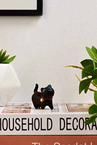 Green Sandalwood Hand Carved Wood Cat Statue, Modern Style, Lovely Gift Home Decor Figurine Table Decoration 【Ebony Lucky Cat】 - color: Fortune Cat Ebony
