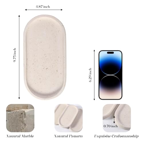 Koville Natural Marble Tray for Bathroom, Vanity Decorative Marble Trays for Countertop Organizer, Catchall Trays for Perfume, Candles, Jewelry, Stone Tray for Decor(Moca Crema Yellow) - color: Moca Crema Yellow