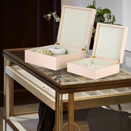 HofferRuffer Square Decorative Boxes, Set of 2 Nesting Storage Memory Keepsake Boxes with Lids, Stylish PU Leather Trinket Jewelry Organizer Box for Home Decor and Storage (CreamWhite Ostrich) - color: CreamWhite Ostrich