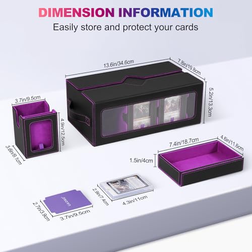 UAONO MTG Commander Deck Box, 6-Deck Modular TCG Deck Case with Dice Tray - color: Black Purple