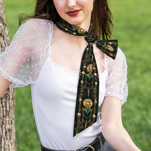 Head Scarf Hair Neck Scarves for Women Fashion Purse Bag Scarfs Handbags Silky Satin Headscarf Charms - color: Gold Floral Jewelry Chains Green