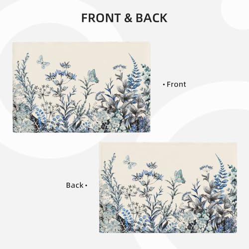 Blue Eucalyptus Floral Leaves Placemats Set of 4 12x18 Inch - color: Blue, size: Set of 4