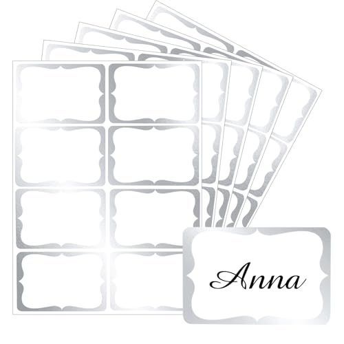 Starboling Name Tag Stickers, 200 Pcs 3"x2" Silver Plain Labels With Colorful Border for Office, Meeting, School and Home - color: Silver