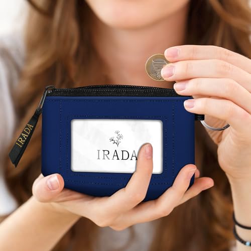 IRADA ID Case Wallet Keychain with Clear ID Window Zipper Cute Coin Purse for Women Water Resistant Small Coin Pouch-Navy Keychain Wallet - color: Navy-Keychain Wallet