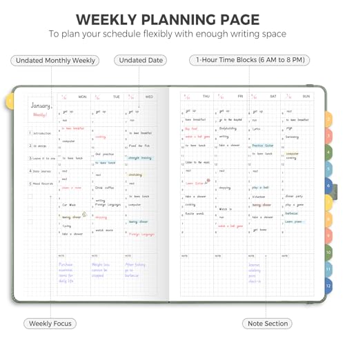 Undated Appointment Book, 52 Weekly & 12 Monthly Planner, A5 (5.7" x 8.3") - color: Light Green