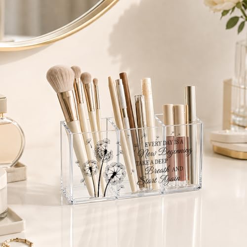 Every Day Is a New Beginning Acrylic Pen Holder 3 Compartments - color: Transparent054