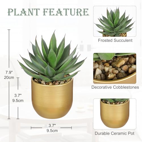 Briful Succulents Plants Artificial for Home Decor, Realistic Potted Fake Agave Plant, Gold Metal Pot, Cute Aloe Maguey Faux Plant, Shelf Tables Decor, Modern Farmhouse Home Kitchen Decorations - color: Aloe-gold Metal Vase