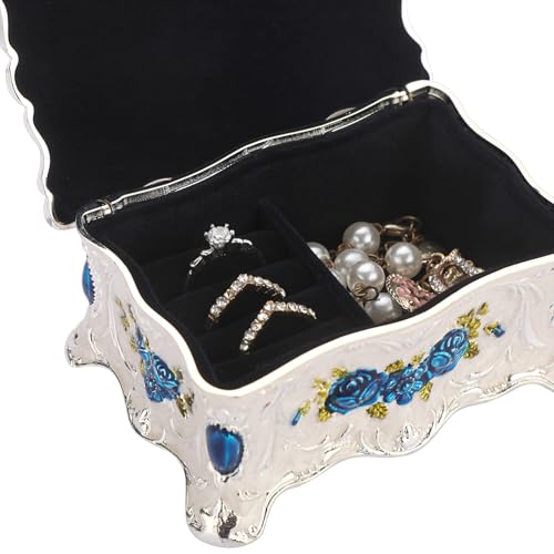 Hipiwe Antique Jewelry Trinket Box Metal Engraved Small Treasure Box - color: Silvery white, size: Small