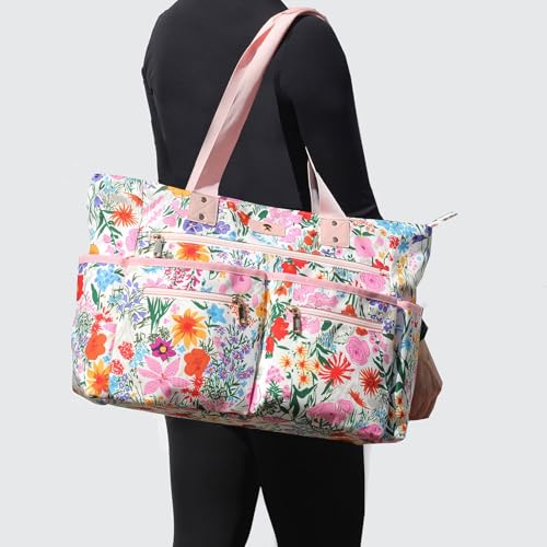 Weekender Bag Carry On Bag Overnight Tote Travel Duffle with 13 Pockets for Travel,Work，Gym,Beach,Teacher,Nurse - color: Pink flower
