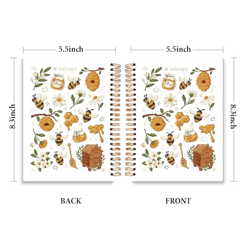JXREQ Cute Honey Bee Floral Notebook Flower Botanical Journal Notebooks for Note Taking Writing, Bee Lovers Gifts Journal for Women, School Office Supplies, Aesthetic Floral Spiral Notebooks 5.5x8.3 - color: Bee 2