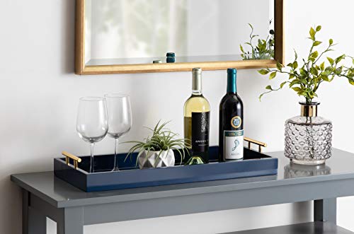Kate and Laurel Lipton Narrow Decorative Tray with Polished Metal Handles, 10" x 24", Navy Blue and Gold, Chic Accent Tray for Display and Storage - color: Blue
