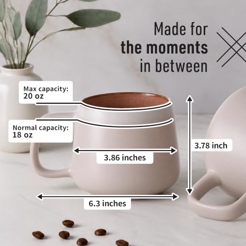 Ava Nord Large Stoneware Ceramic Coffee Mugs Set of 2 | 20 oz | Rose Sand - color: Rose Sand, size: 20 Oz