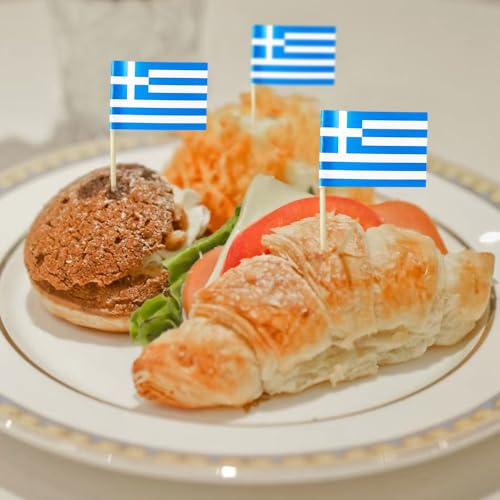 mflagperft Greece Toothpick Flags 100 Pack, Greek Flag Cocktail Picks - color: Greece