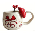 Cute Cherry Cat Ceramic Coffee Mugwith 3D Bow & Bow Spoon - color: B, size: Large