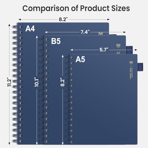 EMSHOI Lined Spiral Journal Notebook, 300 Pages, A4 Size (8.2'' x 11.2'') - color: Navy Blue, size: A4