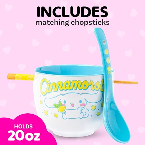 Silver Buffalo Sanrio Hello Kitty Lemons, Ramen Bowl with Chopsticks, 20oz - color: Cinnamoroll Lemons, size: 20 Ounces (No Spoon)