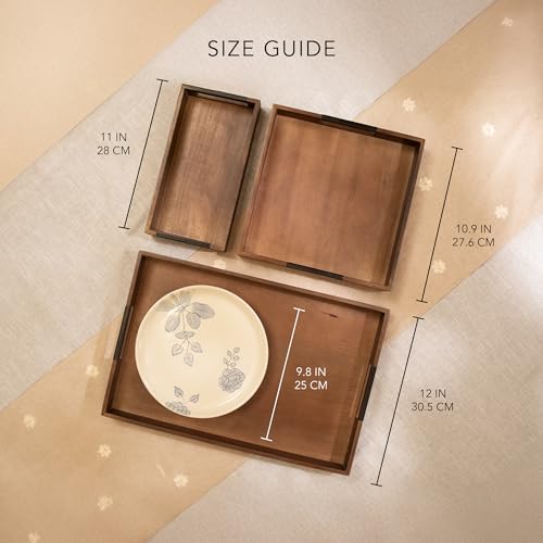 Ellementry Wooden Serving Tray Set – Decorative Tray for Coffee Table, Kitchen & Dining, Serving Platters, Breakfast & Snack Tray - color: Brown
