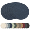 13" Round Placemats Set of 6, Reversible Faux Leather Wipeable Table Mats - color: Navy Blue