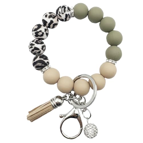 Unpafcxddyig Silicone Bead Keychain Bracelet Wristlet Key Ring - color: Army Green Black