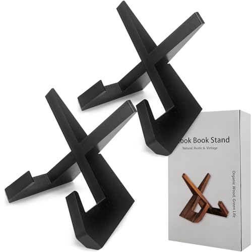 Rustic Cookbook Holder Stand for Kitchen, Recipe Book Holder for Kitchen Counter, Wooden Kitchen Book Holder, Rustic Cook Book Holder with Wooden Grains (2 in Black) - size: 2 in Black (8.6" x 6.7")