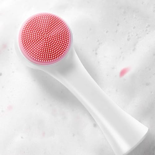 2Pcs Silicone Facial Cleansing Brush - Dual-Sided Face Scrubber with Gentle Deep Cleaning Exfoliation for Skin Types - Manual Pore Cleansing Tool for Women & Men (Rose Red) - color: Rose Red