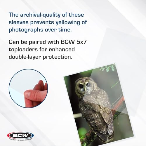BCW 5x7 Photo Sleeves – 200 ct | Acid Free, No PVC | Soft Clear Plastic Photo Sleeves | Archival Quality | Fits 5x7 Photos & BCW 5x7 Toploaders