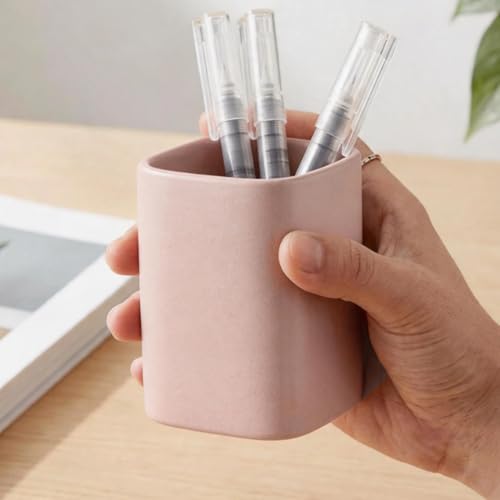 Ceramic Pen Holder Set of 2, Pencil Cup for Desk, Matte pink - color: Matte pink