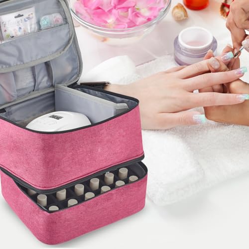 Buruis 2-Tier Nail Polish Bag, Nail Supplies Organizer, Pink - color: Pink