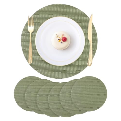 Round Imitation Bamboo PVC Placemats Set of 6,Countertop Protector - color: Green