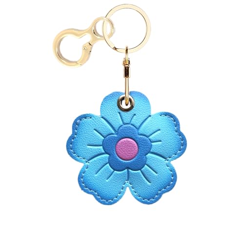 BORKUANA PU Leather Keychain Holder Protective Case Compatible with AirTag - color: Blue Flower