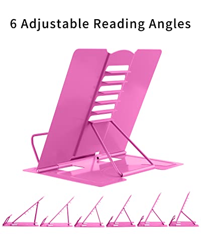 MSDADA Desk Book Stand Metal Reading Rest Book Holder Adjustable Cookbook Documents Holder Bookstands for Recipes Textbooks Tablet Music Books Birthday Gifts for Teachers, Boys and Girls (Rose Red) - color: Rose Red
