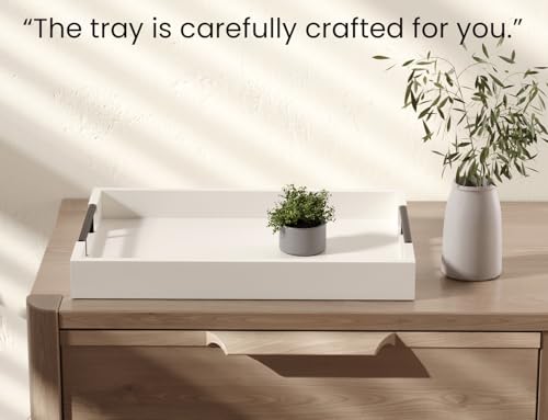 Fibogollo Bamboo Serving Trays with Metal Handles,Large(White) - style: White-Large