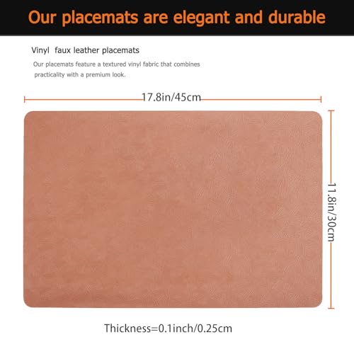 Coral Plastic Placemats Set of 8, Faux Leather Waterproof Table Mats - color: Coral