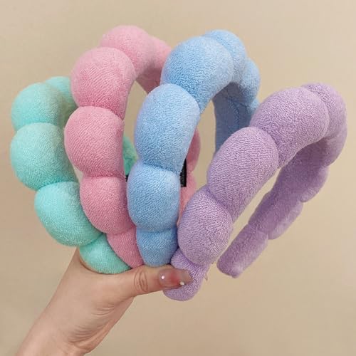 AOENJIE Spa Headbands for Washing Face or Makeup, Sponge Bubble Skincare Headbands, Puffy Terry Cloth Hairband for Women, Skin Care Makeup Headwear Hair Accessories for Girls(Pink) - color: Pink